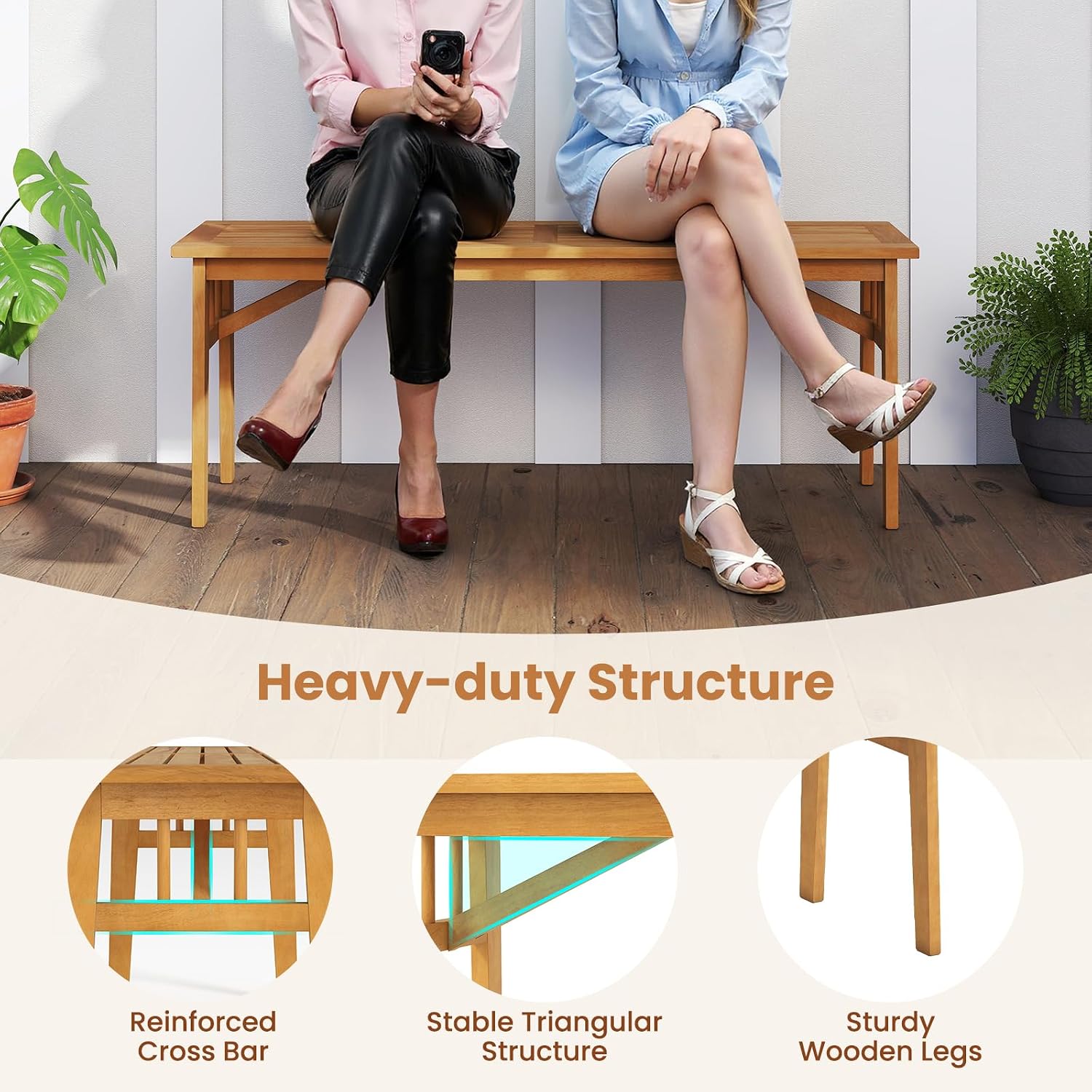 Tangkula 3 Pieces Patio Dining Set, Acacia Wood Space Saving Outdoor Rectangular Picnic Table with 1.97' Umbrella Hole and 2 Benches, for Yard, Garden and Poolside
