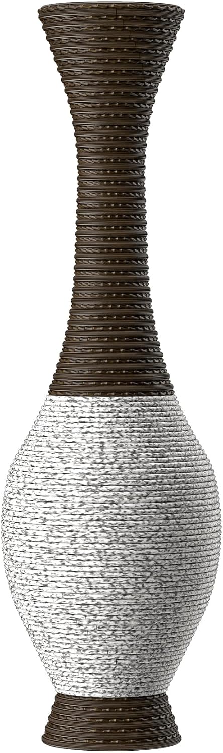 40' Tall Large Rattan Standing Floor Vase Modern Decorative Accent Flower Holder Floor Vase for Living Room Entryway Dining Room Stylish Home Décor Statement Piece (White+Brown)