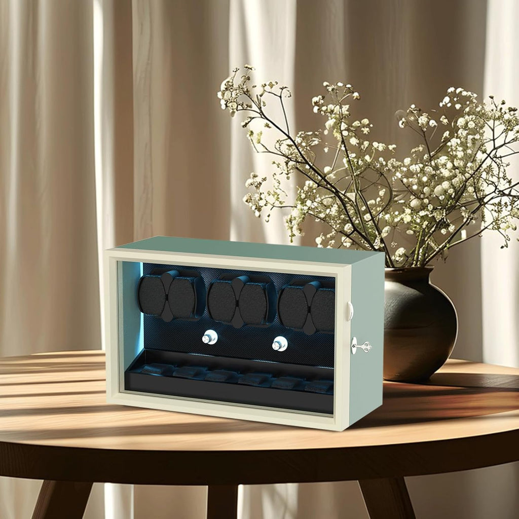 XTELARY Lockable Automatic Watch Winder - 4/6/8/12 Watch Storage, 4 Rotation Modes, Quiet Motor, Backlight