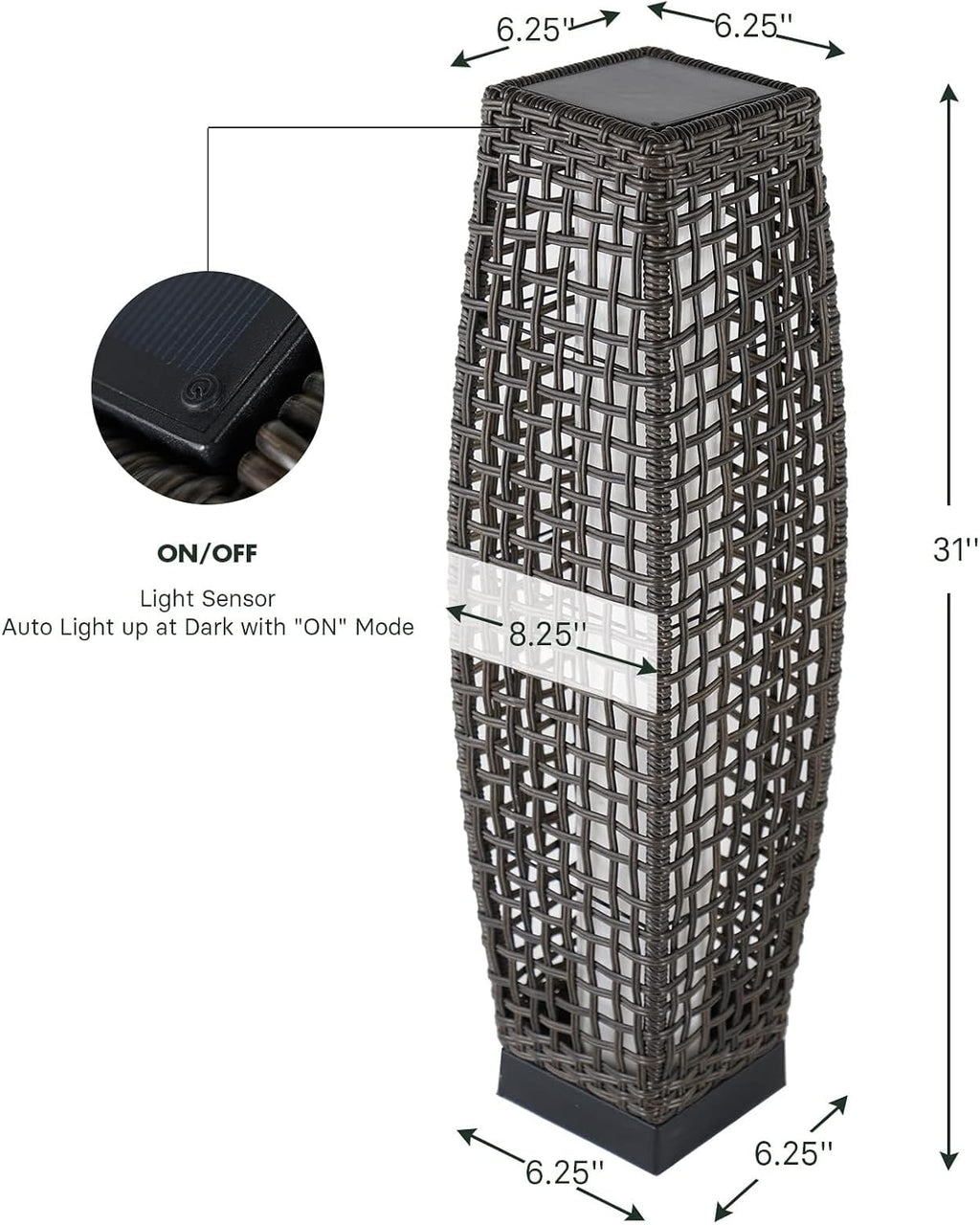 Grand patio 2-Piece Outdoor Floor Lamp Solar Powered Lantern Water-Resistant Wicker Deck Patio Light, Lamp Large-Sized for Garden or Porch-Large Fuji, Silver Gray