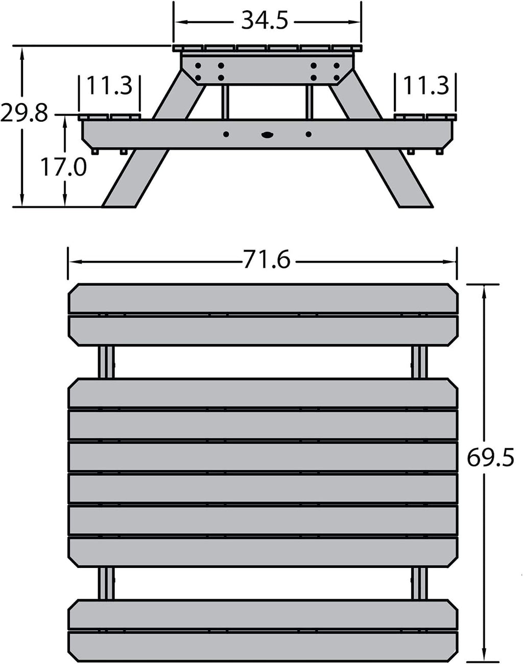 Highwood Hometown Picnic Table, 6 Foot, Flint