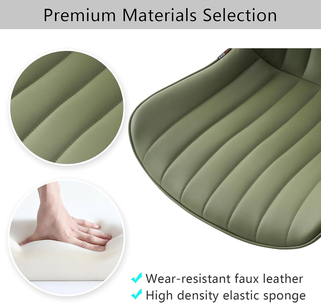 YOUNIKE Olive Green Office Desk Chair with Wheels Armless Compact Comfy Vanity Chair with Adjustable Back Modern Small Faux Leather Upholstered Swivel Cute Rolling Computer Task Chair No Arms