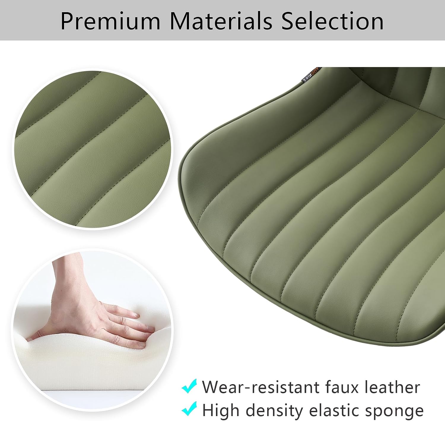 YOUNIKE Olive Green Office Desk Chair with Wheels Armless Compact Comfy Vanity Chair with Adjustable Back Modern Small Faux Leather Upholstered Swivel Cute Rolling Computer Task Chair No Arms