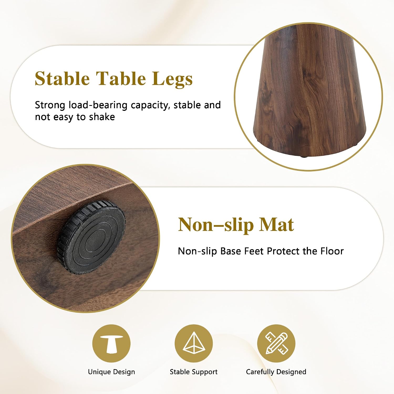 Faux Marble Round Dining Table for 4/5/6, 42' Modern Round Kitchen Table with Black Sintered Stone Top and Walnut Stable Pedestal for Apartment,Restaurant,Small Space