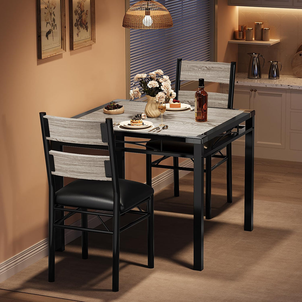 IDEALHOUSE Dining Table Set for 2 with Corner Protector, Dining Room Table Set for 2 with Upholstered Chairs, Wood Kitchen Table Chairs Set of 2, for Kitchen, Apartment, Retro Gary