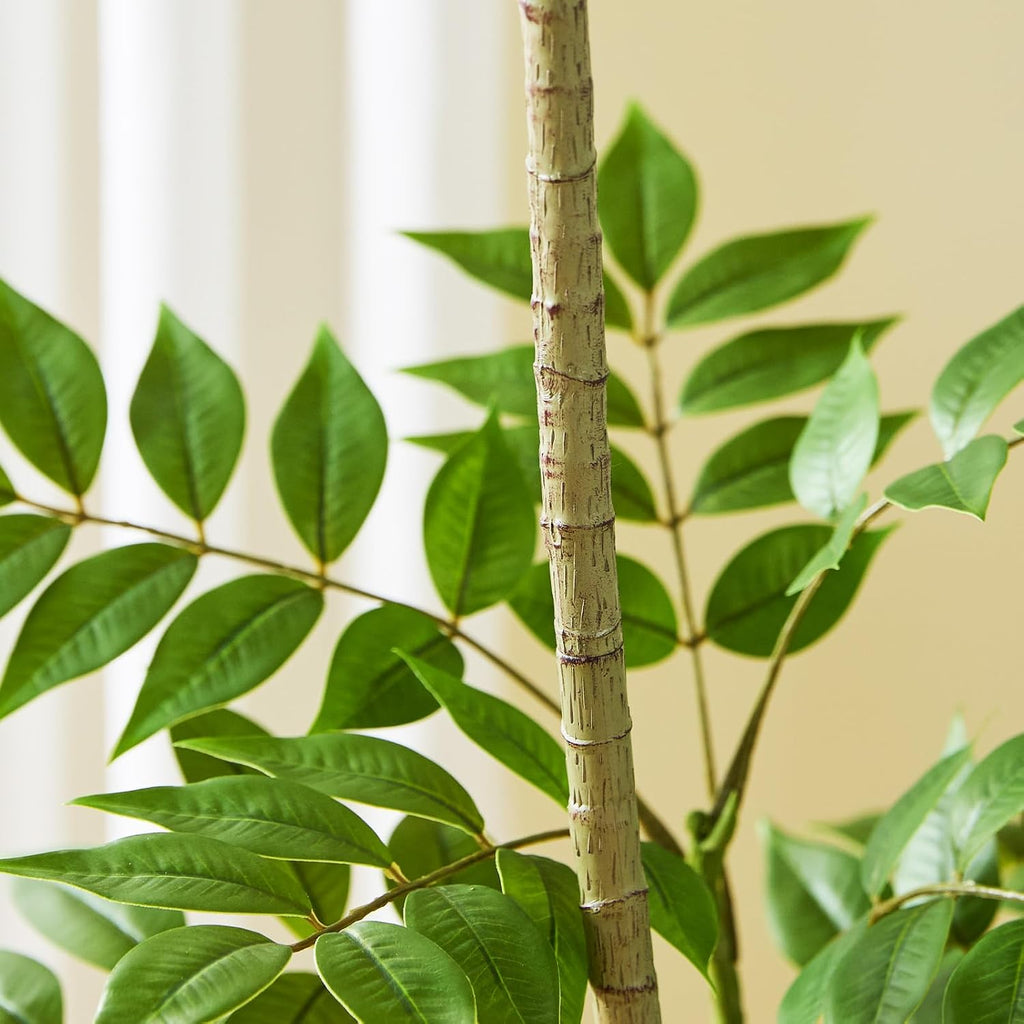 Artificial Mahonia Tree 6FT, Realistic Faux Indoor Tree with White Planter and Decorative Stones, Real-Touch Leaves, Bendable Branches, Tall Fake Floor Plant for Living Room Office Entryway Decor
