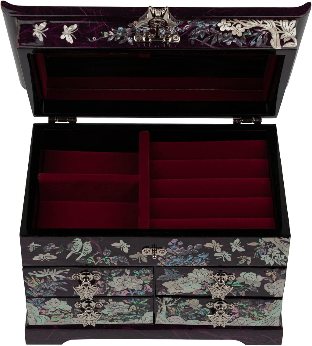 February Mountain Mother of Pearl Jewelry Box – Elegant Korean Jewelry Organizer with Velvet Lining, Unique Christmas Gift for Women, Mom, and Grandma, Decorative Keepsake Box for Rings and Treasures