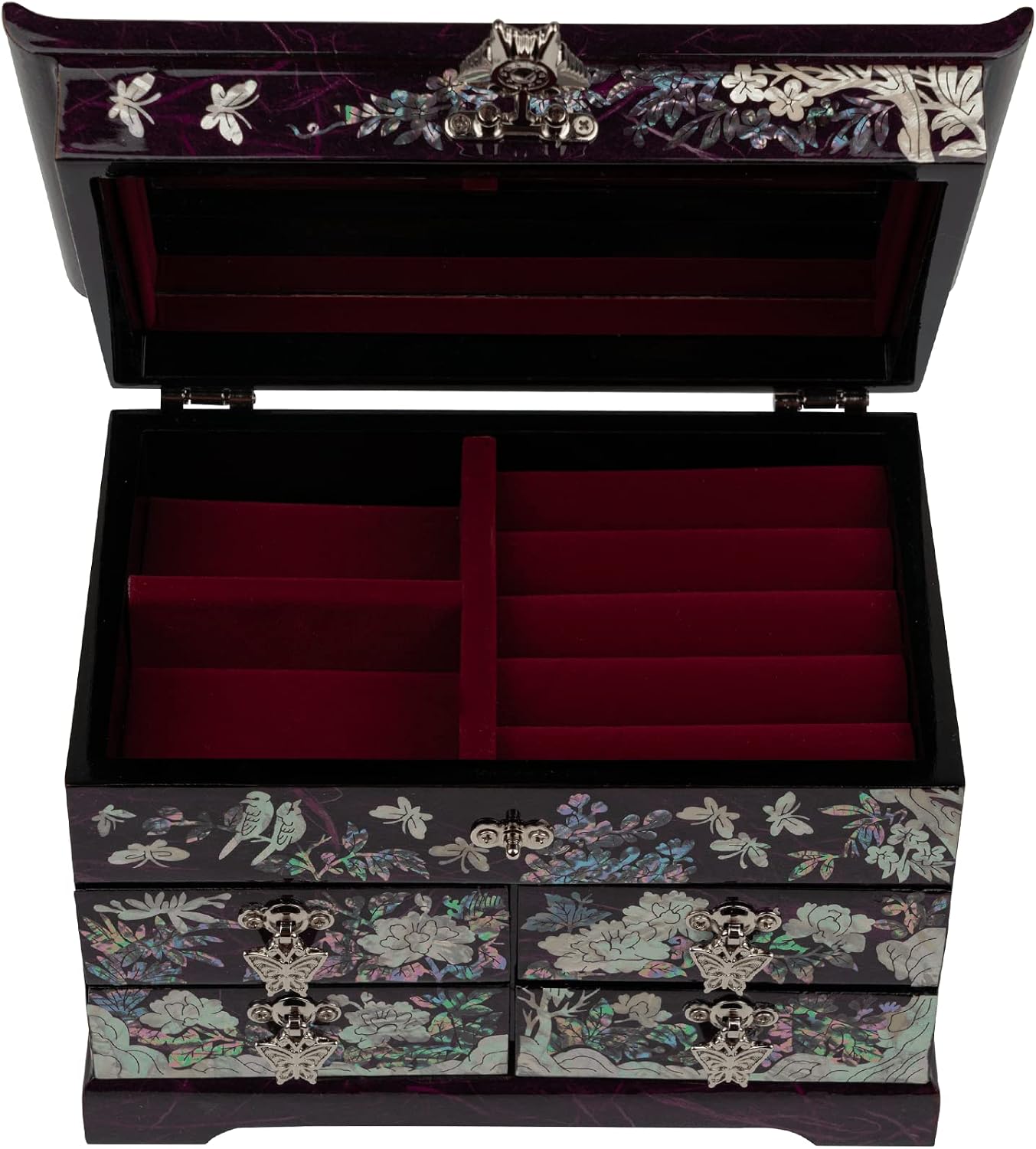 February Mountain Mother of Pearl Jewelry Box – Elegant Korean Jewelry Organizer with Velvet Lining, Unique Christmas Gift for Women, Mom, and Grandma, Decorative Keepsake Box for Rings and Treasures