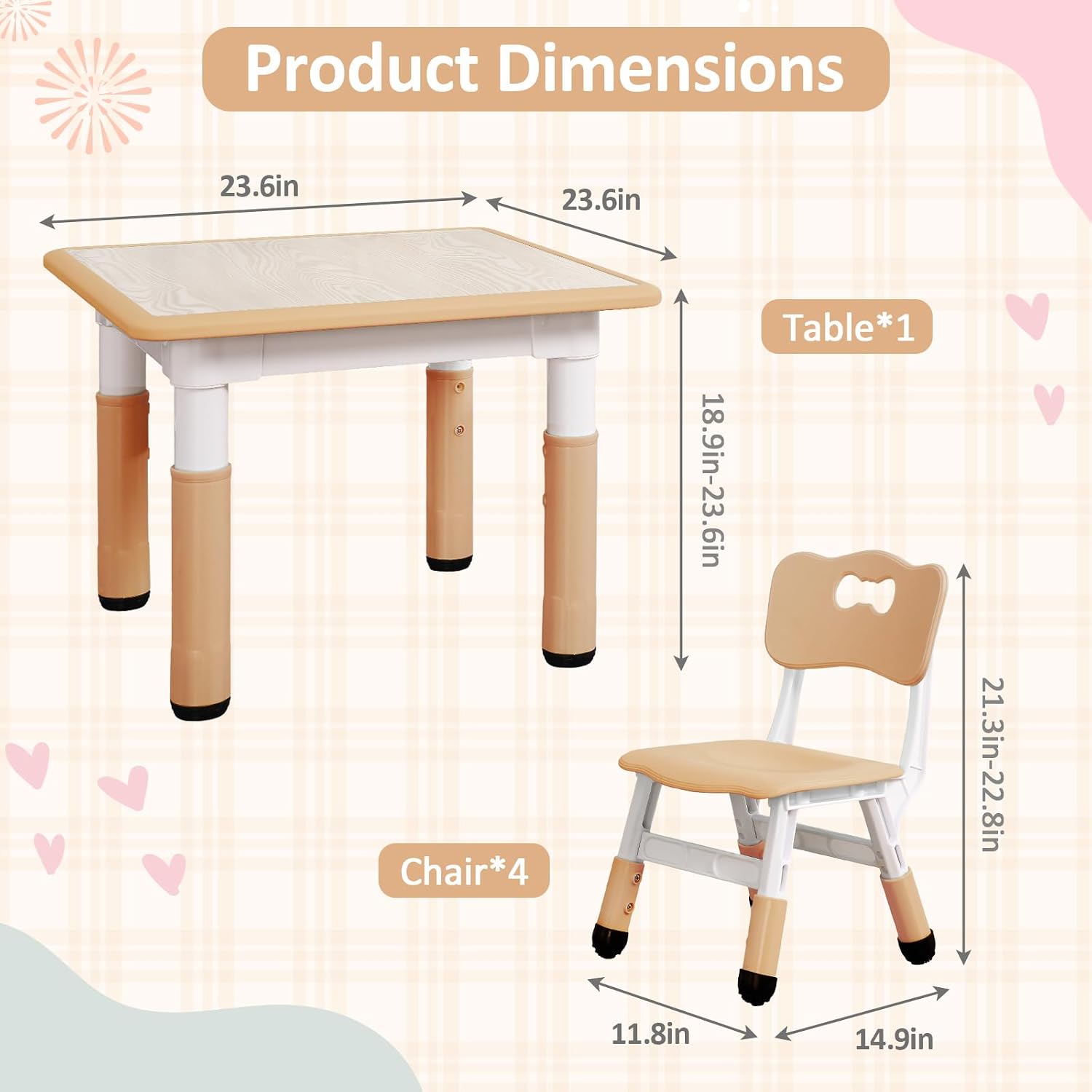 GarveeHome Kids Table and Chairs Set, Height Adjustable Desk for Ages 2-10,Arts & Crafts Table,Graffiti Desktop, Non-Slip Legs, Max 300lbs, Children Multi-Activity Table for Classrooms,Daycares,Home