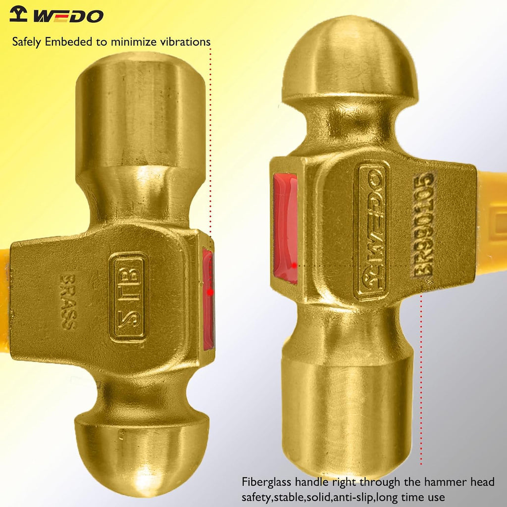 WEDO 3PCS Brass Ball Peen Hammer Set 12oz+16oz+24oz,Ball Pein Hammer with Fiberglass Handle,Brass, Die-Forged, Corrosion Resistant, DIN Standard
