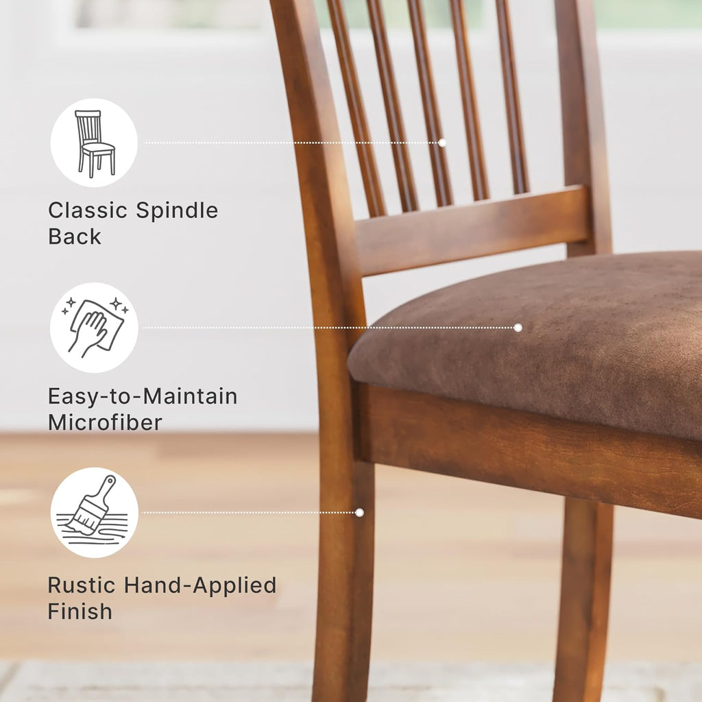 Signature Design by Ashley Berringer Dining Chairs Set of 2, Classic Wood Spindle-Back Design, Cushioned Microfiber Seat, Rustic Finish for Kitchen & Dining Room Chair, Walnut