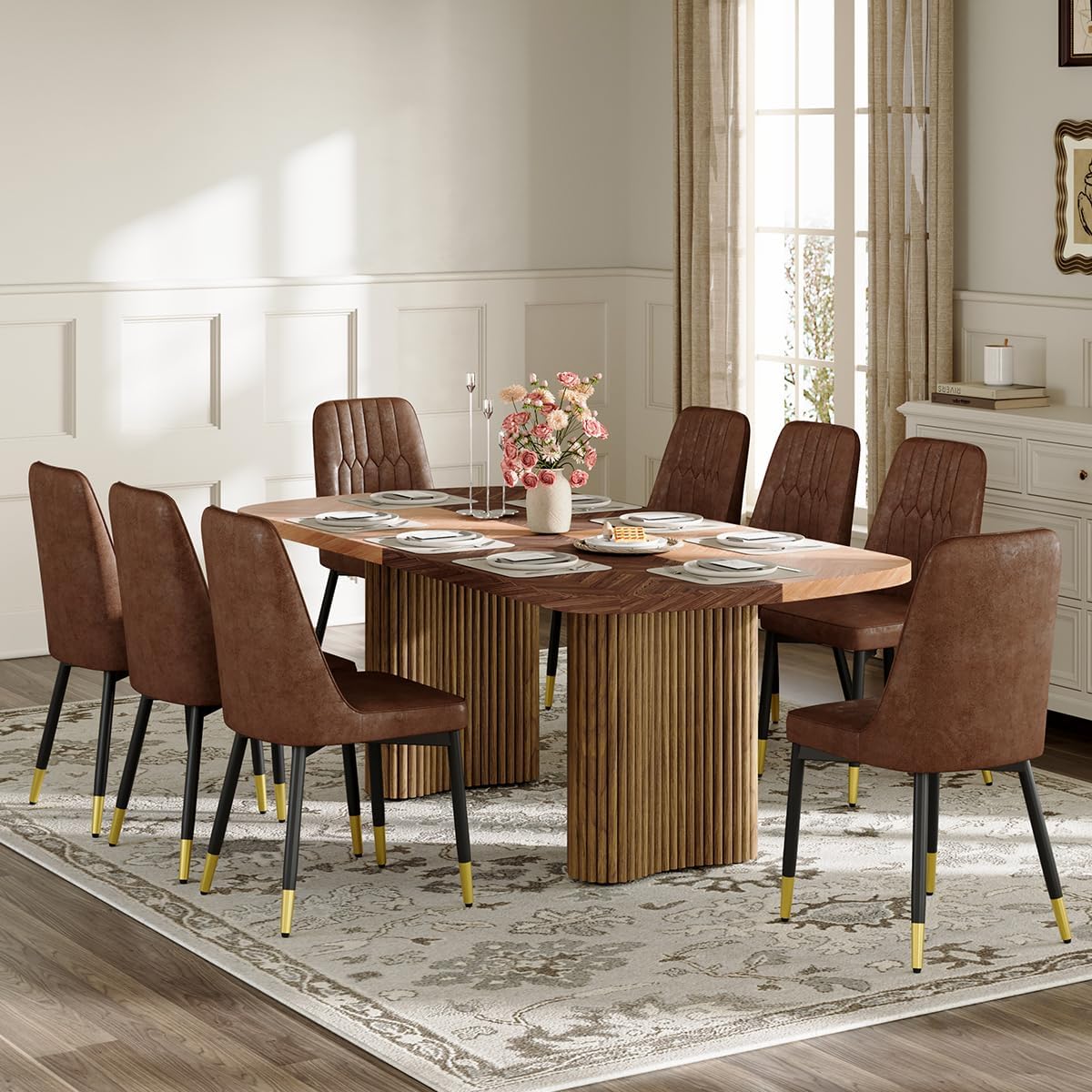 Dining Table Set for 8 - Large 78.7' Rectangular Kitchen Table Set for 8 with Cushioned Chairs,Modern Mid-Century Wood Dining Room Table for 8 Ideal for Kitchen & Gatherings