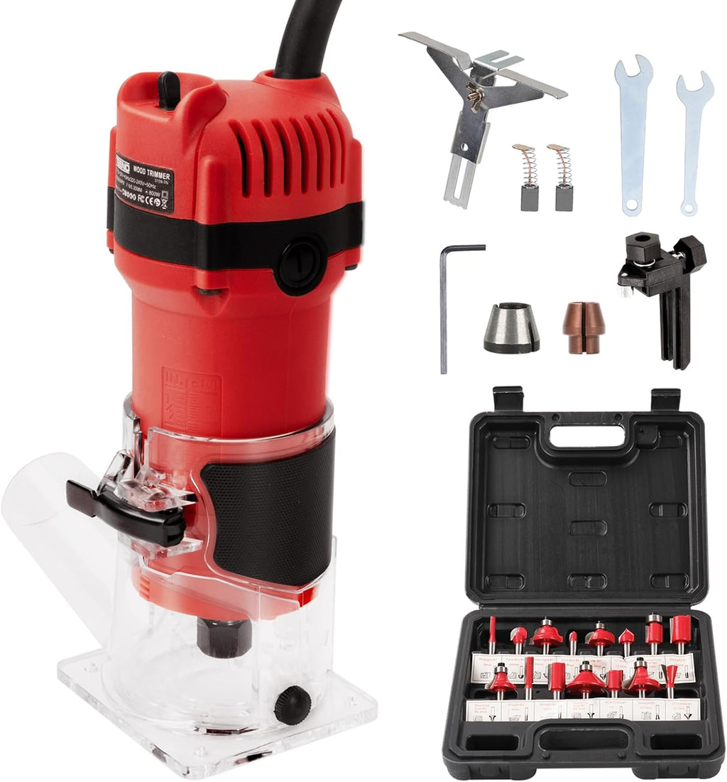 Wood Router,800W Compact Palm Router Tool, 31000RPM Wood Trimmer With 15PCS 1/4' Router Bits, Electric Corded Woodworking Router For Slotting & Trimming