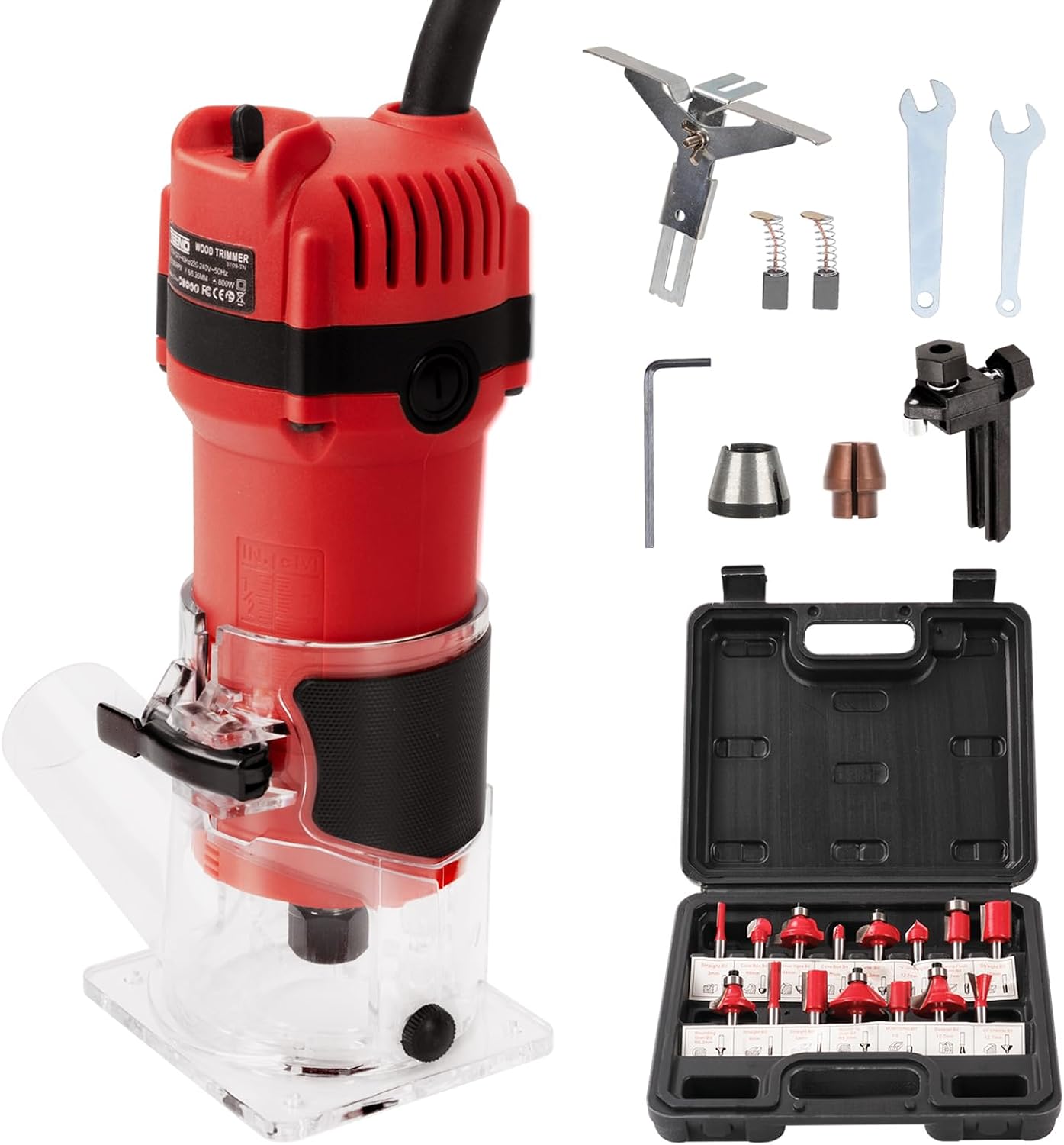 Wood Router,800W Compact Palm Router Tool, 31000RPM Wood Trimmer With 15PCS 1/4' Router Bits, Electric Corded Woodworking Router For Slotting & Trimming