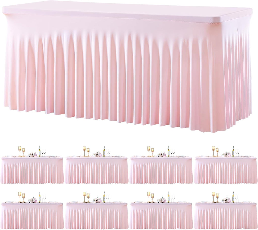 8 Pack Pink Table Cloth for 6 Foot Rectangle Tables Spandex Fitted Tablecloth 6ft Stretch Table Covers Skirt Pink Banquet Tablecloths Wrinkle Free Tablecloth for Party Wedding Birthday Event