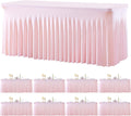 8 Pack Pink Table Cloth for 6 Foot Rectangle Tables Spandex Fitted Tablecloth 6ft Stretch Table Covers Skirt Pink Banquet Tablecloths Wrinkle Free Tablecloth for Party Wedding Birthday Event