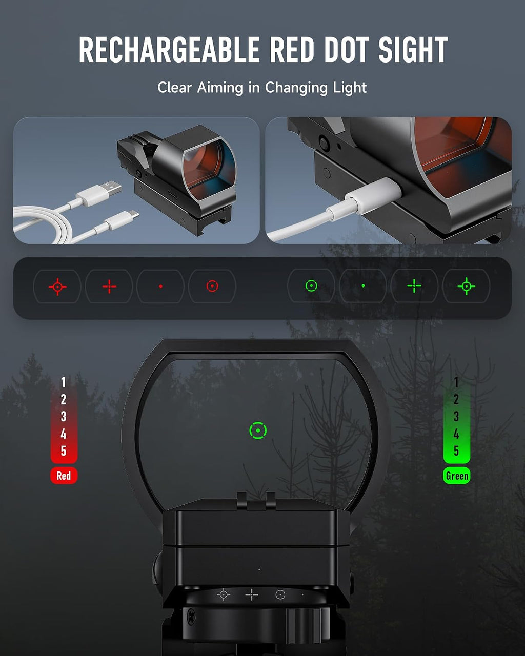 PINTY Tactical Rifle Scope Combo: Illuminated Optics, Red Dot Sight, Laser, RGB Rangefinder Riflescope for 20mm Picatinny Rail