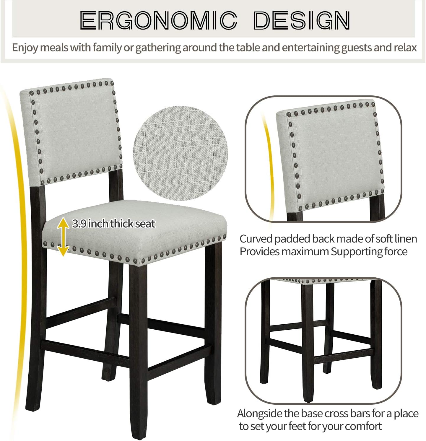P PURLOVE 5 Piece Kitchen Table Set Counter Height Dining Table Set with Rectangle Table and 4 Cushioned Chairs for Small Place,Pub Kitchen