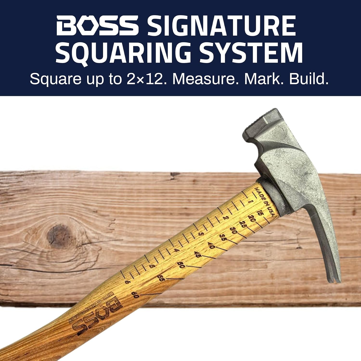 Boss Hammer 14 oz. Ti64 Construction Grade Titanium Hammer - Tennessee Hickory Handle - Framing Square, Rip Claw Design, Magnetic Nail Starter, Milled Face - Made in the USA - BH14TIHI18M