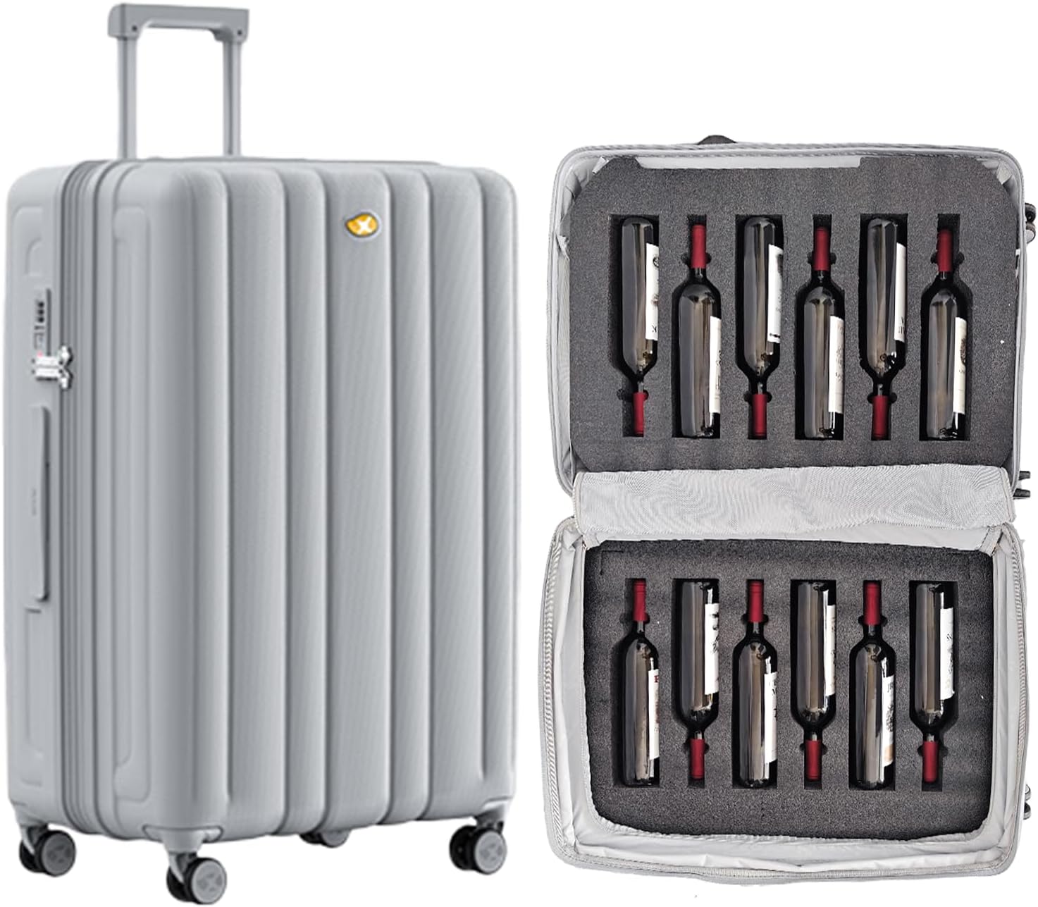 Wine Suitcase for Airplanes - 12 Bottle Capacity, Durable Shipping Box, Travel Case With TSA Lock, Versatile Carrier With Removable Inserts and Silent Spinner Wheels (Sleek Silver)