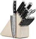 Enso HD 16 Piece Knife Set - Made in Japan - VG10 Hammered Damascus Stainless Steel with Gray Ash Block