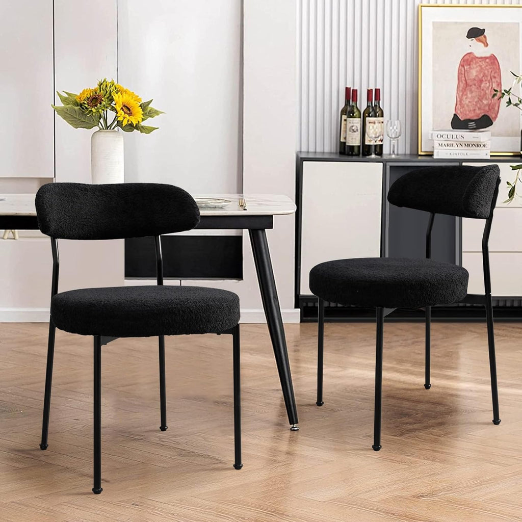 Dining Table and Chair Set 31.5' Black Round Table&2 Boucle Upholstered Chairs for Kitchen Dining Room Small Space 3 Piece Dining Table and Chair Set (Black)