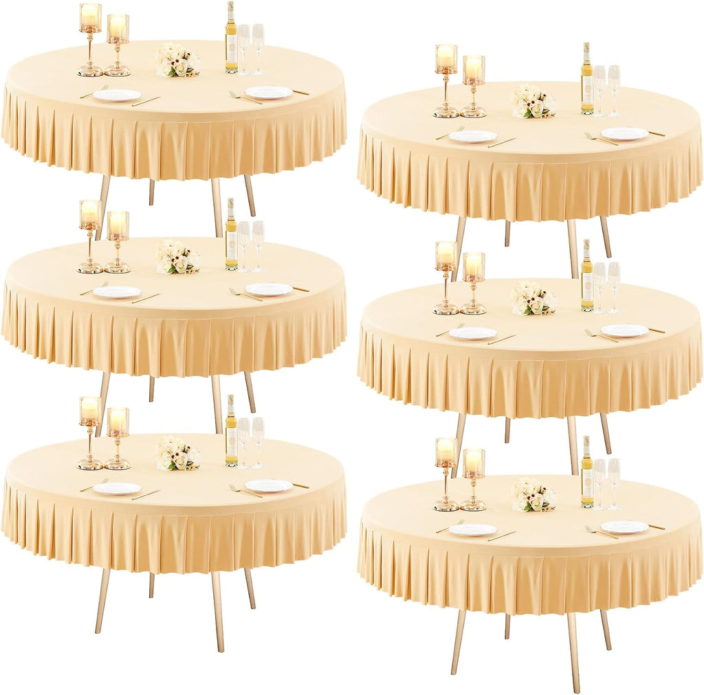 6 Pack Champagne Spandex Tablecloths for 60 inch Table, Stretchy Fitted 5FT Table Cloths Wrinkle Free Covers with Skirt for Wedding Banquet Birthday Party Buffet Restaurant