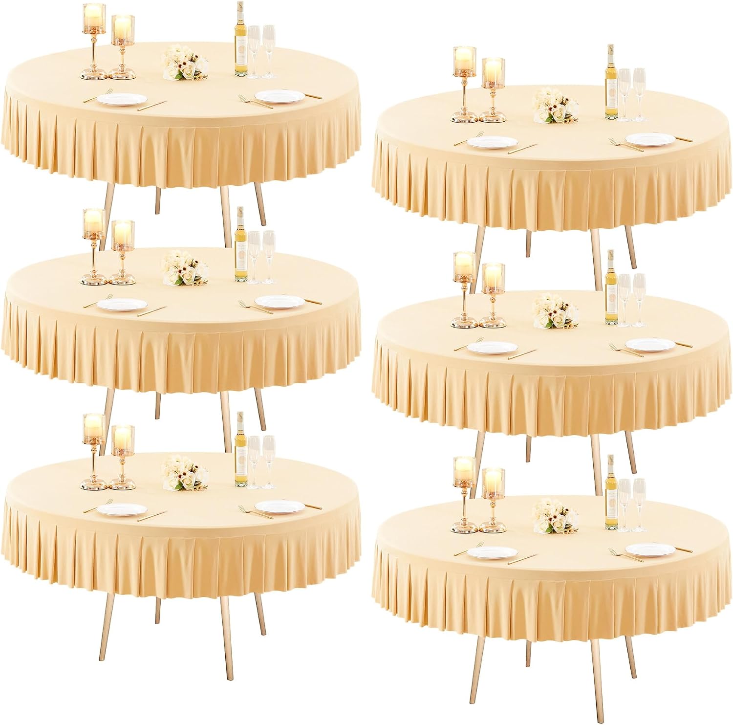 6 Pack Champagne Spandex Tablecloths for 60 inch Table, Stretchy Fitted 5FT Table Cloths Wrinkle Free Covers with Skirt for Wedding Banquet Birthday Party Buffet Restaurant