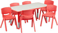 Flash Furniture Emmy Adjustable Classroom Activity Table with 6 Stackable Chairs, Rectangular Plastic Activity Table for Kids, 23.625' W x 47.25' L, Red/Gray