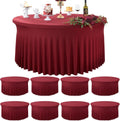 8 Pack Burgundy Round Spandex Tablecloth for 72 inch Table, Stretchy 132inch Fitted 6FT Round Table Cloths Maroon, Wrinkle Free Table Cover with Skirt for Wedding Birthday Christmas Party Banquet