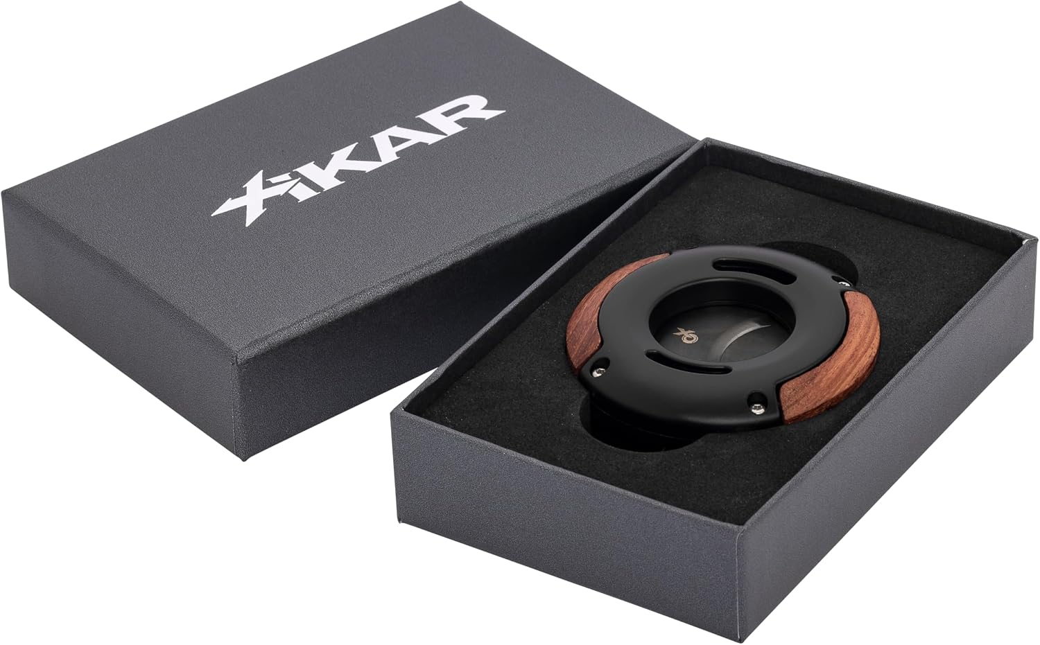 XIKAR XO Double Guillotine Cigar Cutter, Black & Redwood – Dual Stainless Steel Blades, 64 Ring Gauge, Round Aluminum Body, Precision Cigar Cutting, Spring-Loaded Release, Premium Cutter for Cigar Aficionados