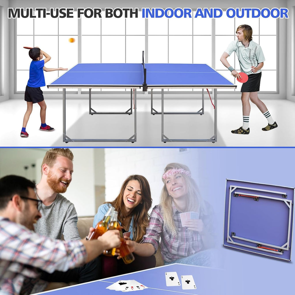 Foldable Ping Pong Table Portable 4.5FT/6FT/9FT Indoor MDF Table Tennis Table Multi-Purpose Family Game Table with Net, 2 Paddles and 3 Balls for Kid Teenager Adult