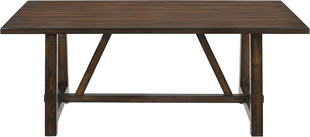72'' Wood Rectangular Dining Table Kitchen Dinner Table, Retro Modern Mid-Century Style, Dark Oak
