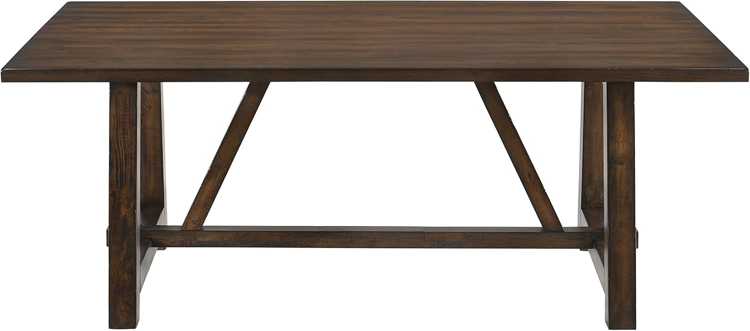 72'' Wood Rectangular Dining Table Kitchen Dinner Table, Retro Modern Mid-Century Style, Dark Oak