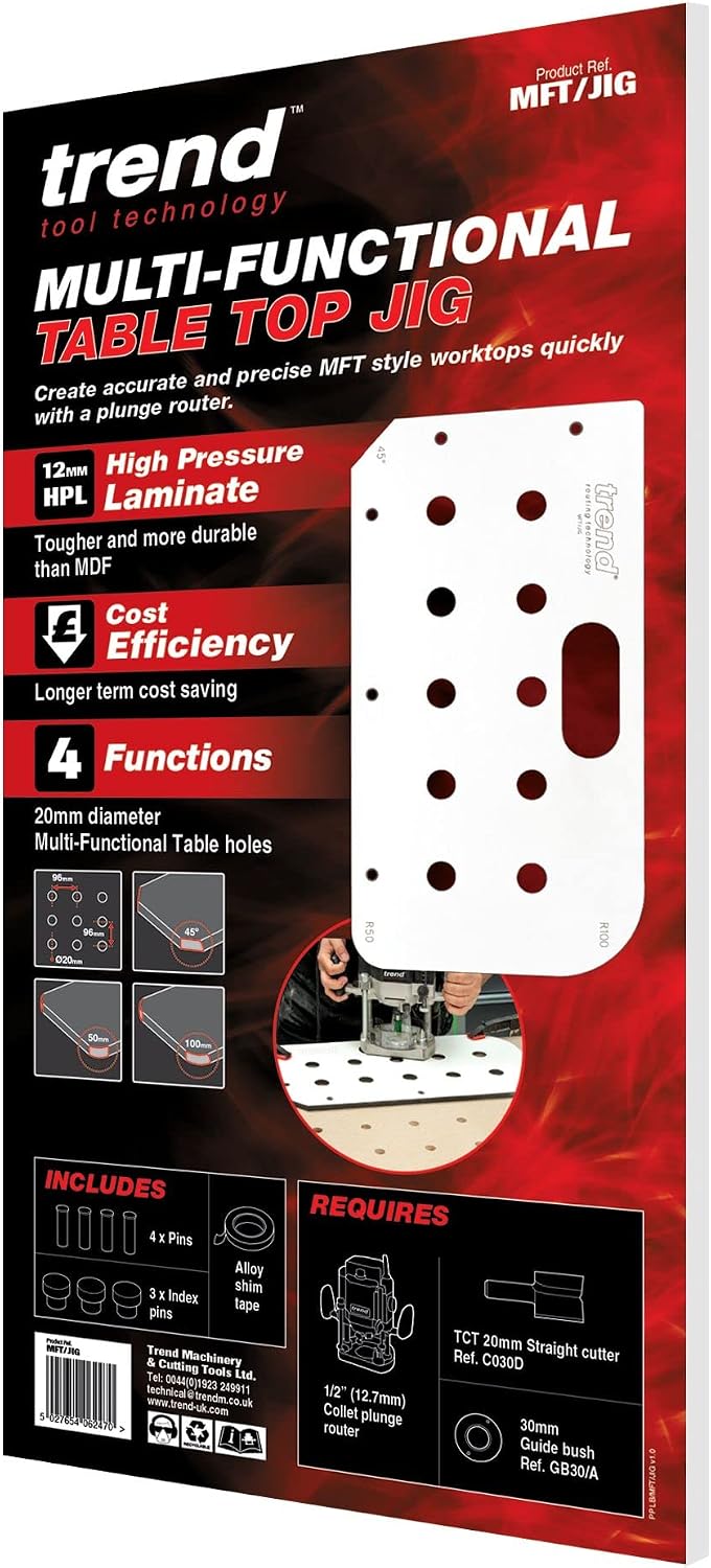 Trend Multi-Functional Table Routing Jig, MFT Style Countertops, Plunge Router Compatible, Durable Material, Corner Radii & 45 Degree End Cut, MFT/JIG