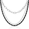 JEANRACHEL JEWELRY Men's 3-Piece Necklace Layering Set - Hammered Link Chain, Box Chain & Black Onyx Beads - Midnight Bundle