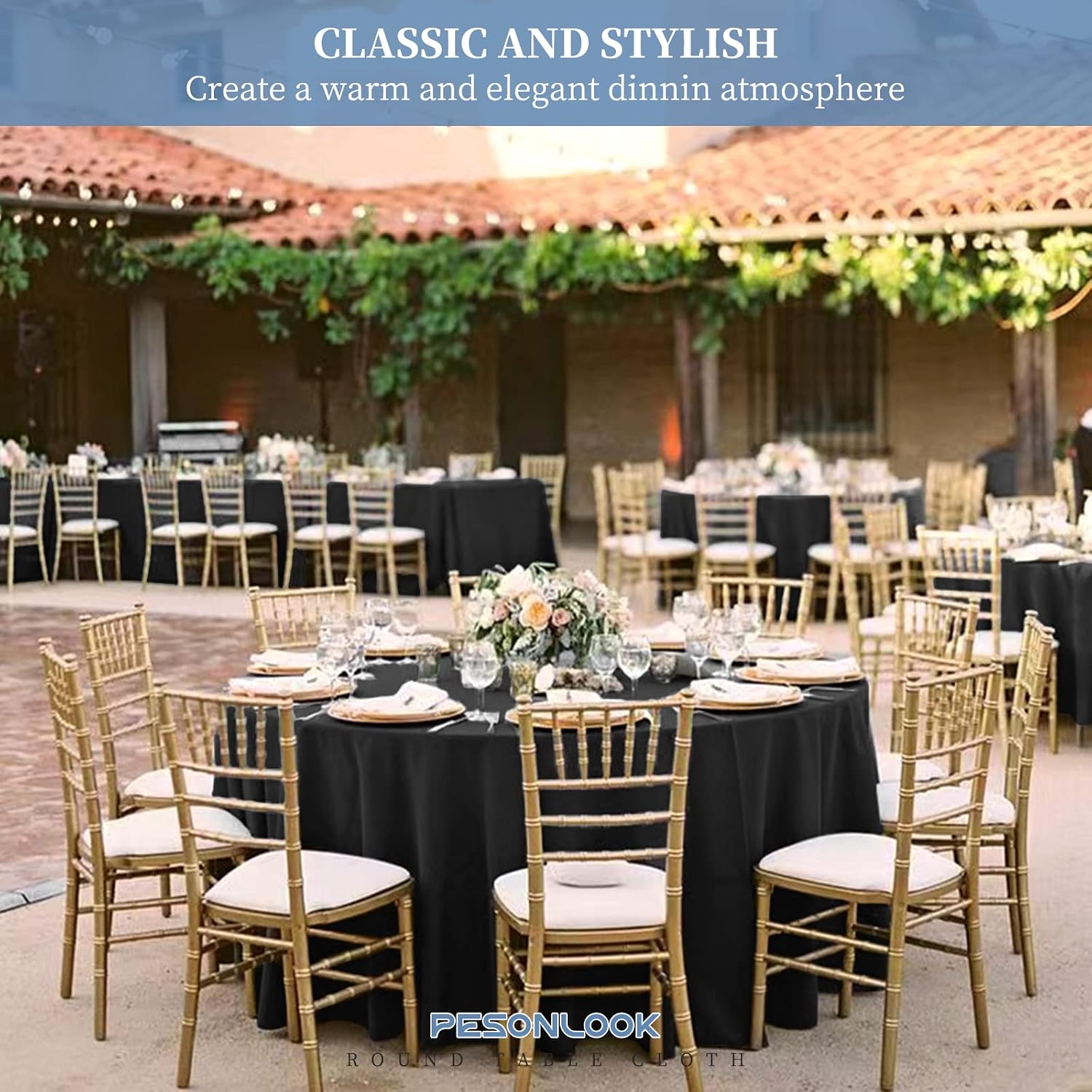 Pesonlook 12 Pack Round Tablecloth 120inch-Black Polyester Washable Fabric Round Table Cover Black Tablecloth for Wedding/Party/Banquet/Dining/Buffet Table(Black/120 Inch)