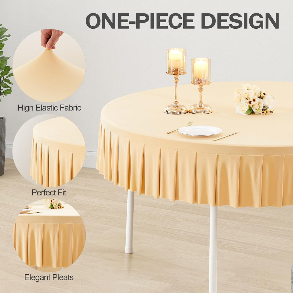 6 Pack Champagne Spandex Tablecloths for 60 inch Table, Stretchy Fitted 5FT Table Cloths Wrinkle Free Covers with Skirt for Wedding Banquet Birthday Party Buffet Restaurant