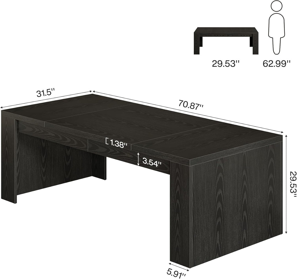 Tribesigns Large Dining Table for 6-8 People, 70.9' Rustic Wooden Kitchen Dinner Table, Rectangle Dining Table with Sturdy Frame for Kitchen, Dining Room, Black