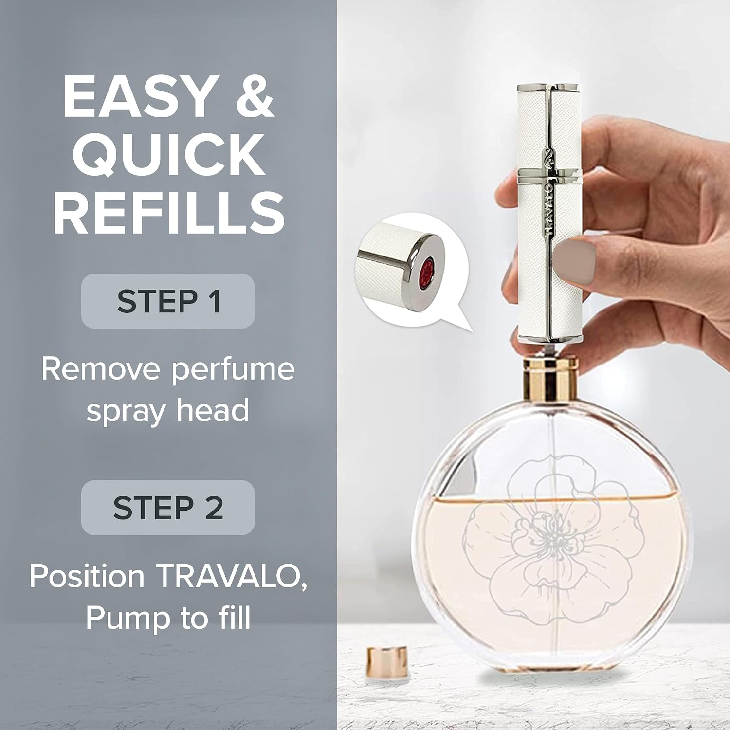 Travalo Milano Perfume Atomizer Bundle - Leak-Proof and TSA Approved for Air Travel - Reusable, Easy Fill Mini Pump Sprayer - Vegan Leather w/Polished Metal - White, Aqua, Perfect Pink - 3 Pack