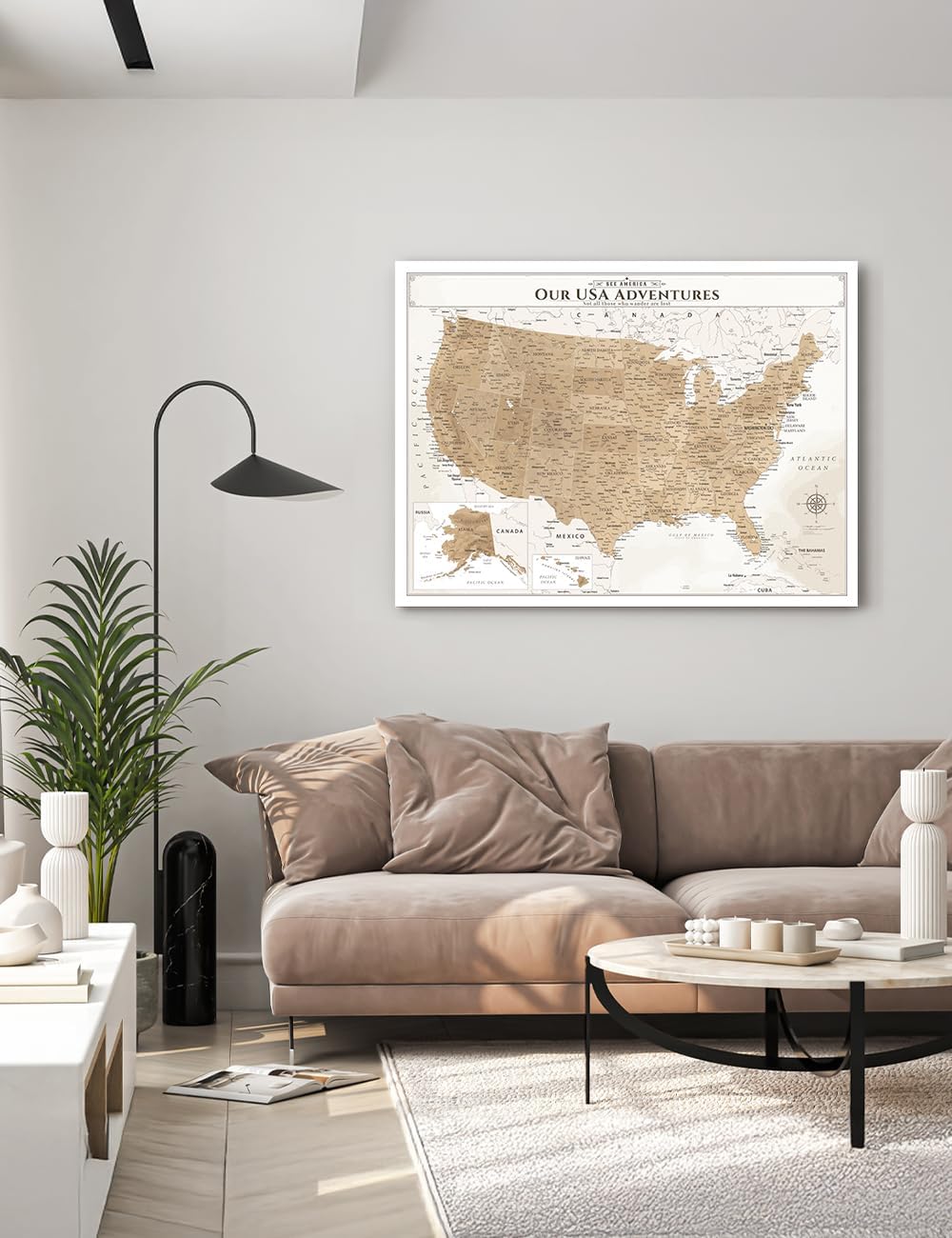 IPIC - Vintage Push Pin United States Map Canvas Wall Art, Oversized US Travel Map Print for Home, Office, Study or RV, Push Pin Board Decor to Track Your Travels, Ready to Hang