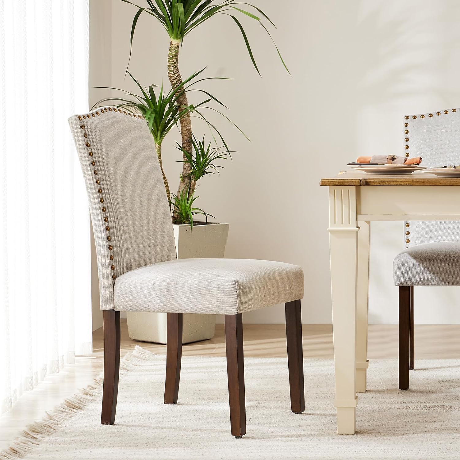 DUMOS Dining Chairs Set of 4, Modern Kitchen Table Chairs with Wooden Legs and Padded Seat for Dining Room/Kitchen/Living Room/Restaurant, Beige