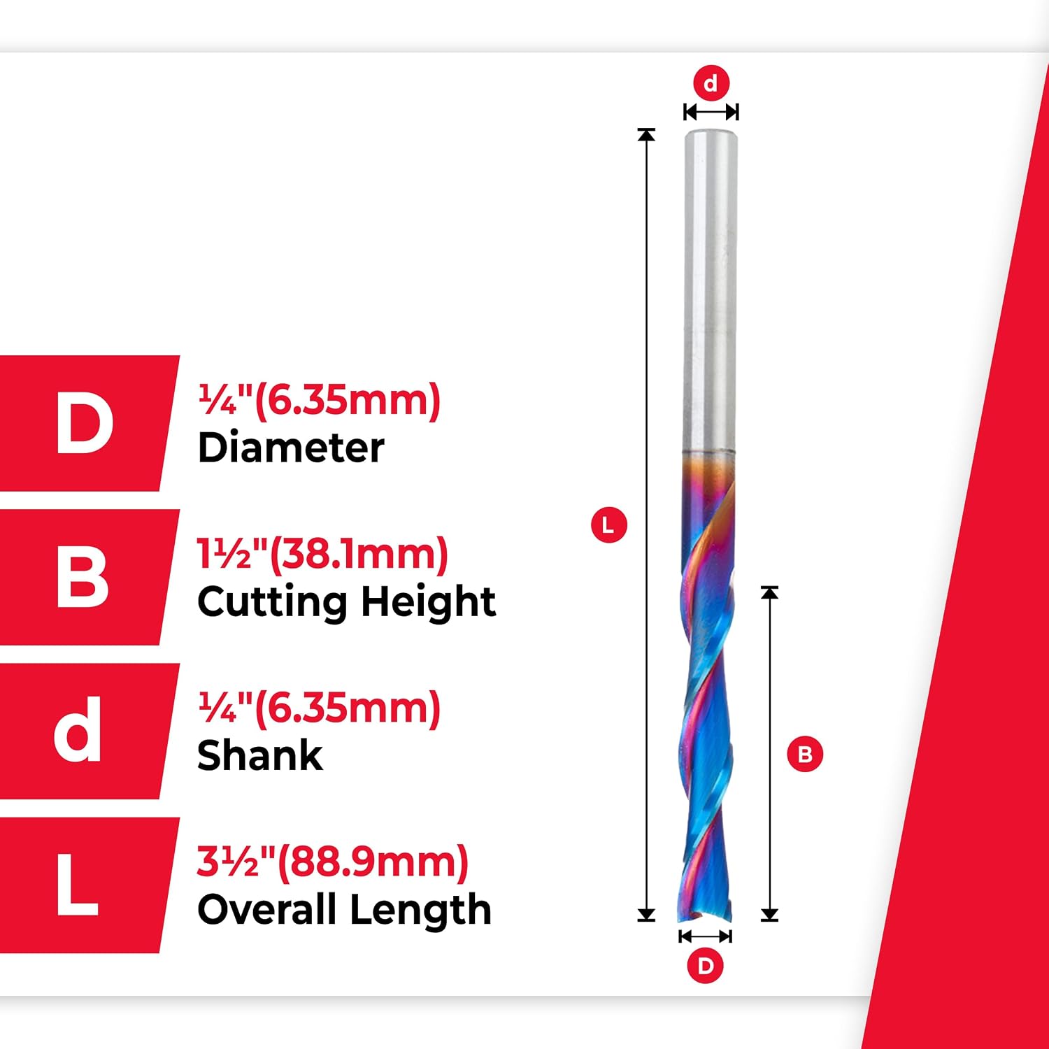 Amana Tool 46502-K-5 5-Pack SC Spektra Extreme Tool Life Coated Spiral Plunge 1/4 Dia x 1-1/2 CH x 1/4 SHK 3-1/2 Inch Long Down-Cut Router Bits