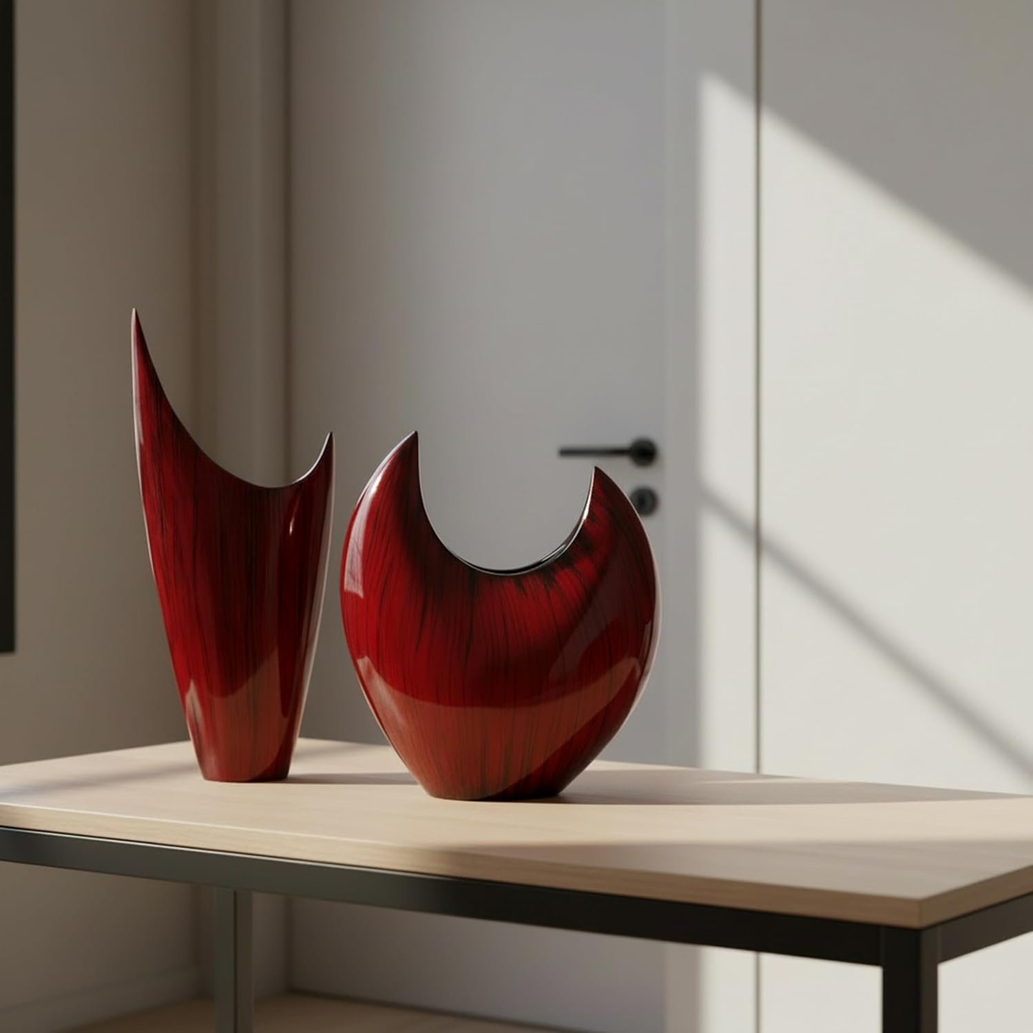 Modern Day Accents 3610 Red Acentuada Pointed, Aluminum, Glaze, Modern, Vase, Plants, Center Piece, Home, Office, Flower Arrangement, 8' L x 3' W x 18' H