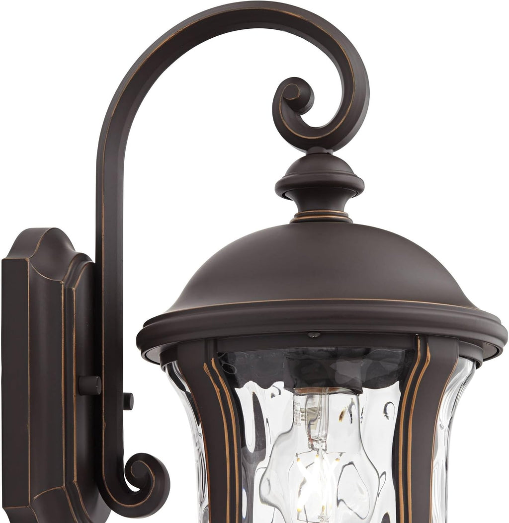 John Timberland Park Sienna Rustic Vintage Outdoor Wall Light Fixtures Set of 2 Bronze Metal 16 3/4' Clear Hammered Glass Panels for Post Exterior Barn Deck House Porch Yard Patio Garage Garden