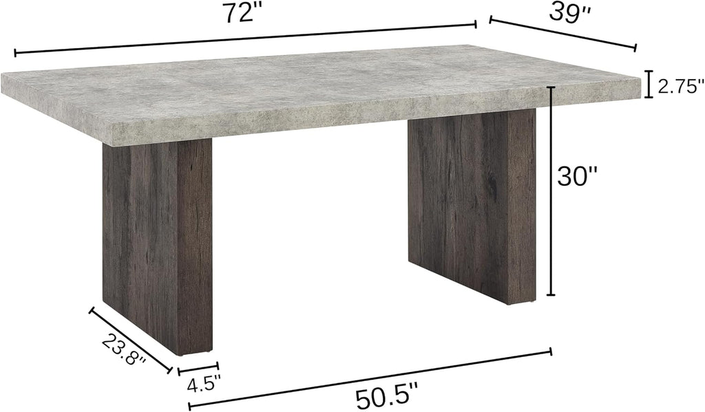 Roundhill Furniture Sorlen Modern 72' Dining Table with 3D Faux Concrete Top