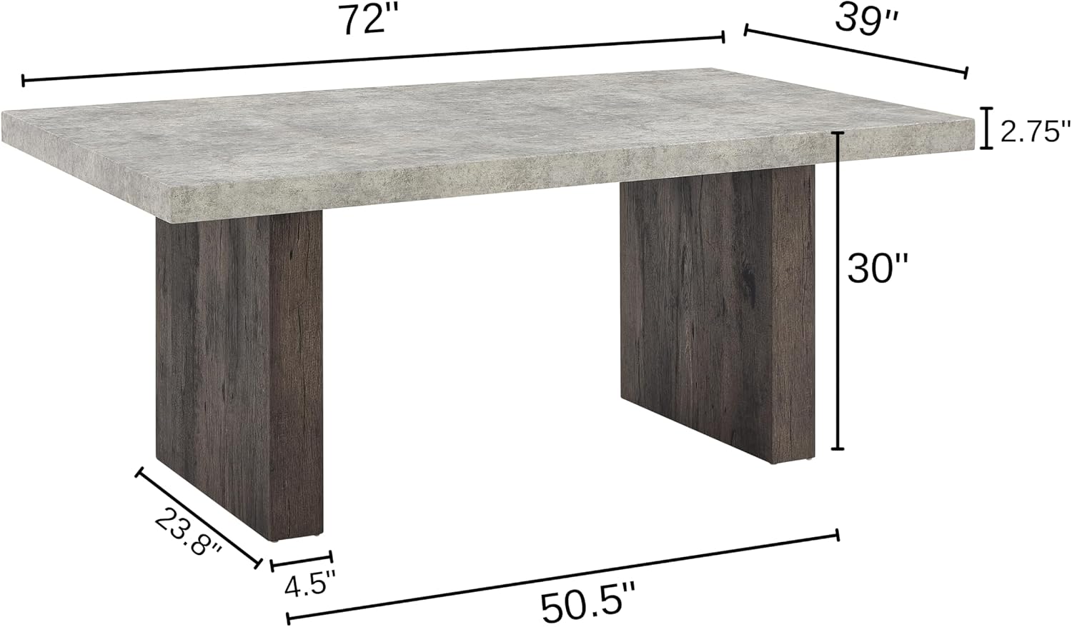 Roundhill Furniture Sorlen Modern 72' Dining Table with 3D Faux Concrete Top