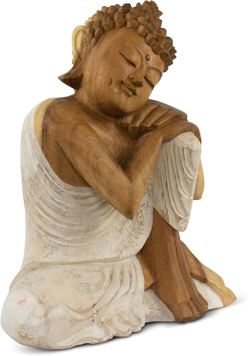 G6 Collection Wooden Serene Sleeping Buddha Statue Hand Carved Figurine Home Decor (16' Tall – Whitewashed)