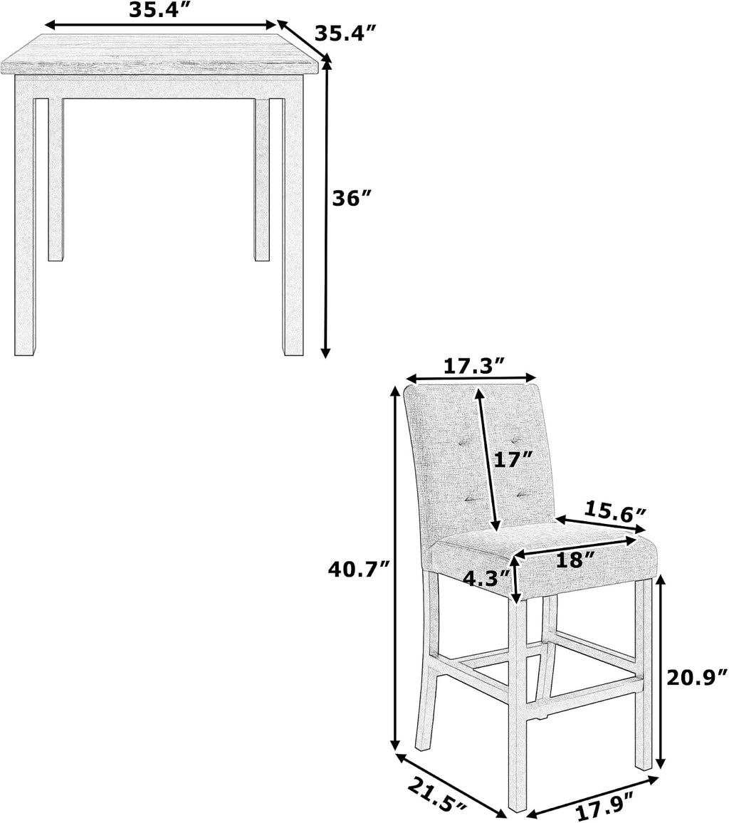 Bellemave 5 Piece Counter Height Dining Table Set for 4 High Top Square Kitchen Table and Chairs Dinning Room Small Breakfast Table Set Pub Table and High-Back Chairs Set of 4.(Grey)