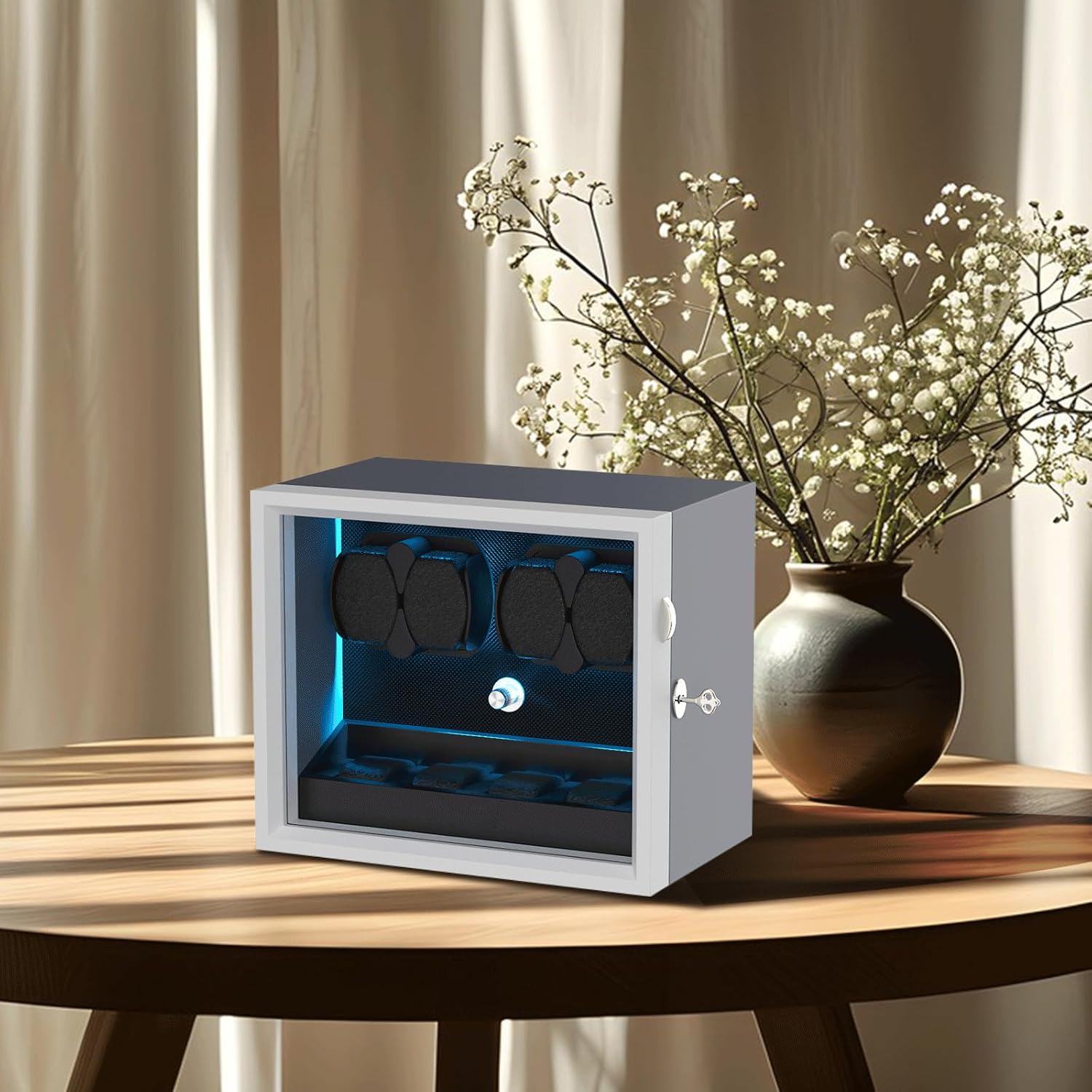 XTELARY Lockable Automatic Watch Winder - 4/6/8/12 Watch Storage, 4 Rotation Modes, Quiet Motor, Backlight